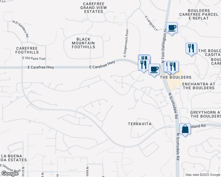 map of restaurants, bars, coffee shops, grocery stores, and more near 6743 East Amber Sun Drive in Scottsdale