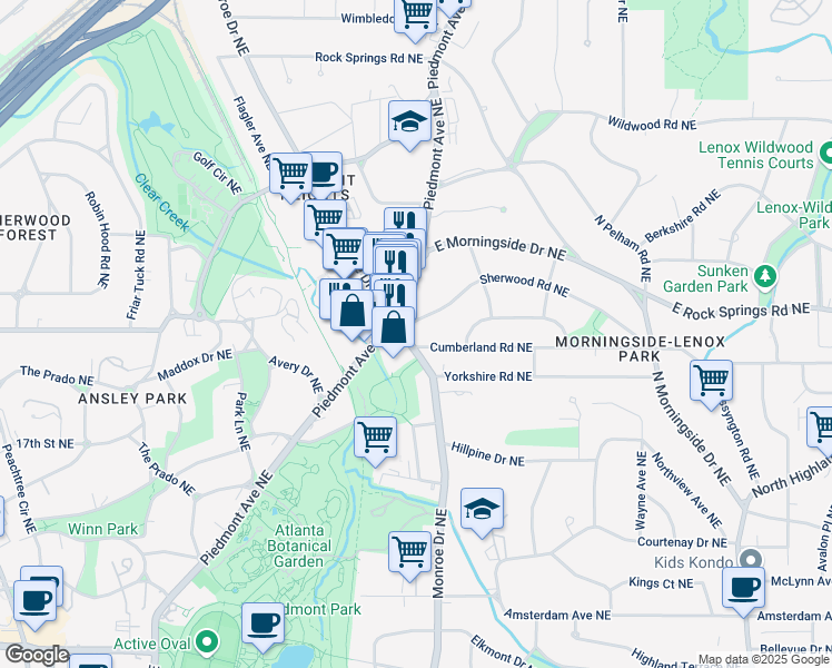 map of restaurants, bars, coffee shops, grocery stores, and more near 581 Sherwood Road Northeast in Atlanta