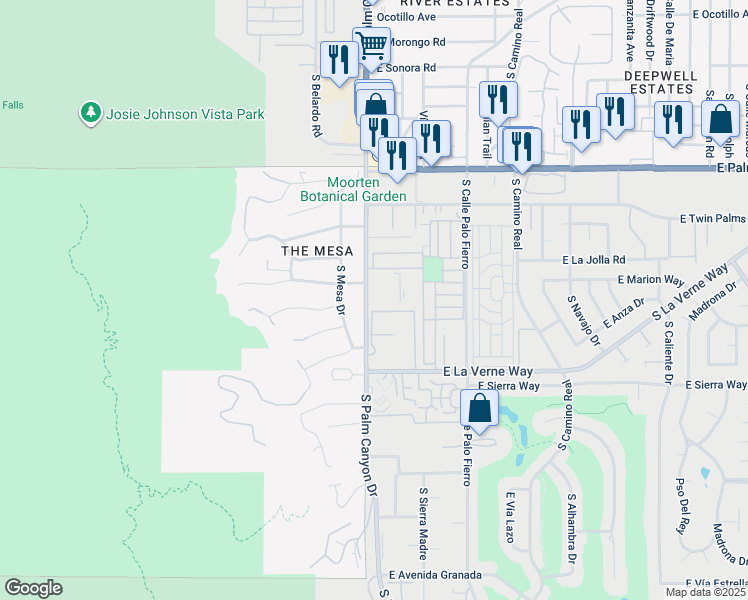 map of restaurants, bars, coffee shops, grocery stores, and more near 1950 South Palm Canyon Drive in Palm Springs