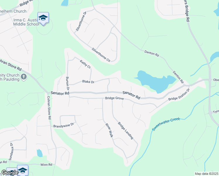 map of restaurants, bars, coffee shops, grocery stores, and more near 40 Katie Drive in Douglasville