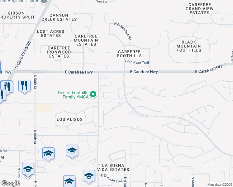 map of restaurants, bars, coffee shops, grocery stores, and more near 34320 North 61st Place in Scottsdale