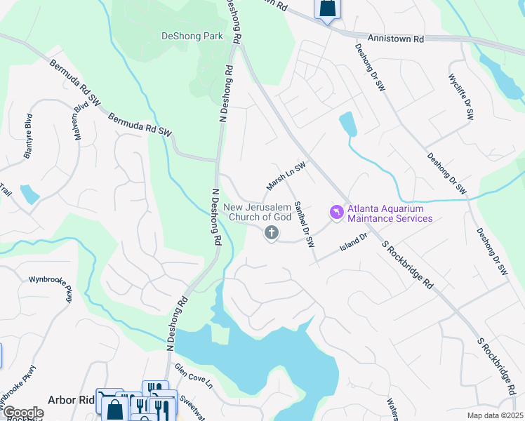 map of restaurants, bars, coffee shops, grocery stores, and more near 5272 Cumberland Way Southwest in Stone Mountain