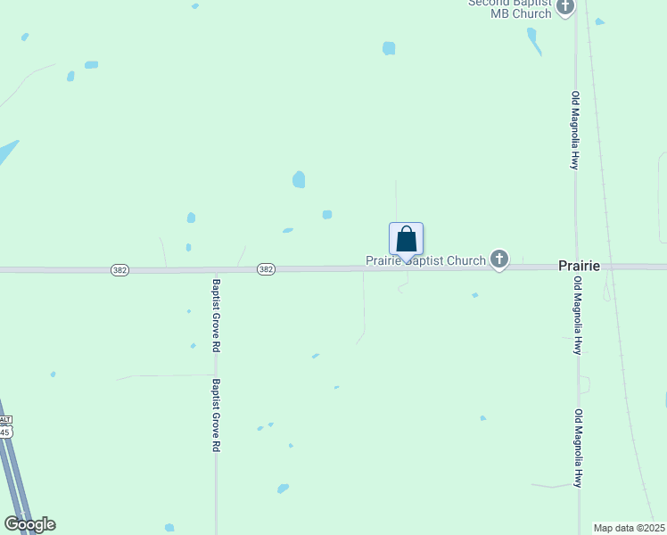 map of restaurants, bars, coffee shops, grocery stores, and more near 10105 Mississippi 382 in Prairie