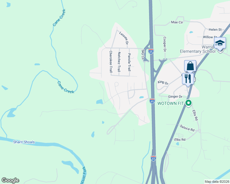 map of restaurants, bars, coffee shops, grocery stores, and more near 9364 Hoffman Place in Warrior