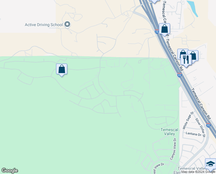 map of restaurants, bars, coffee shops, grocery stores, and more near 22240 Silverpointe Loop in Corona
