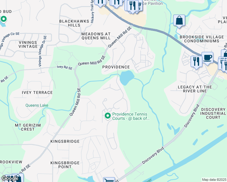 map of restaurants, bars, coffee shops, grocery stores, and more near 892 Gramercy Hills Lane in Mableton