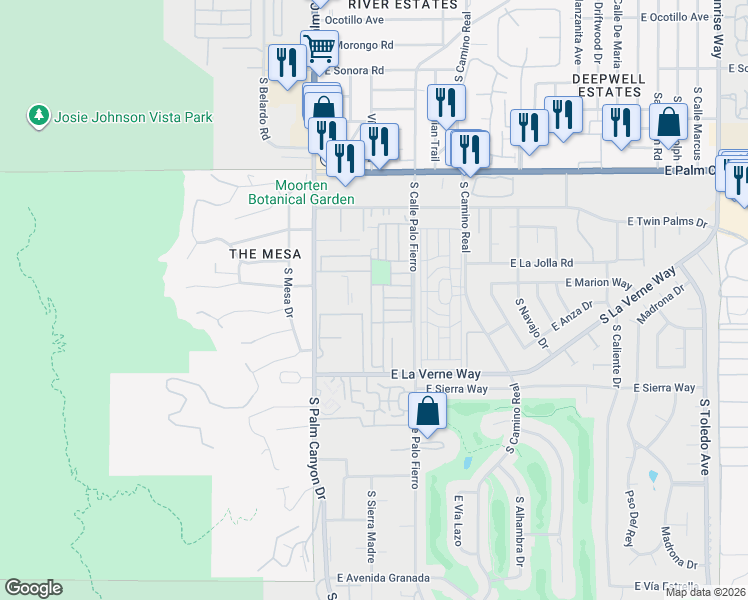 map of restaurants, bars, coffee shops, grocery stores, and more near 113 Pali Drive in Palm Springs