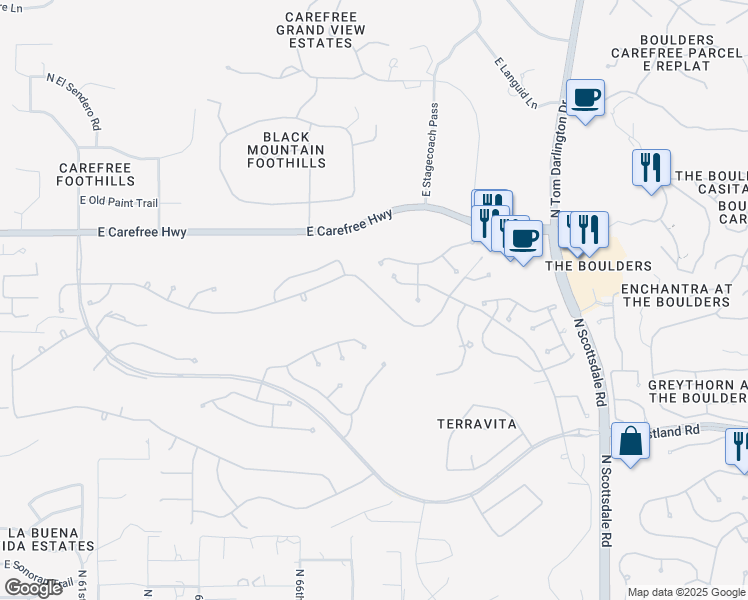 map of restaurants, bars, coffee shops, grocery stores, and more near 6743 East Amber Sun Drive in Scottsdale