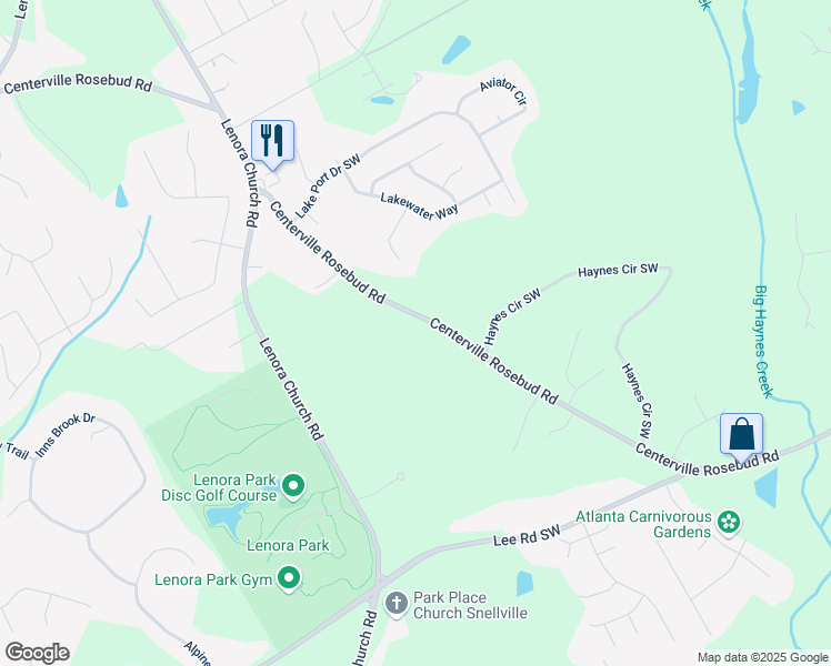 map of restaurants, bars, coffee shops, grocery stores, and more near 2918 Centerville Rosebud Road in Snellville
