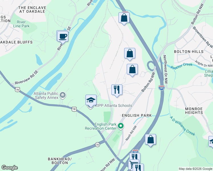 map of restaurants, bars, coffee shops, grocery stores, and more near in Atlanta