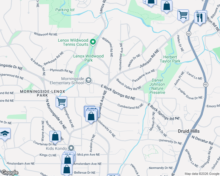 map of restaurants, bars, coffee shops, grocery stores, and more near in Atlanta