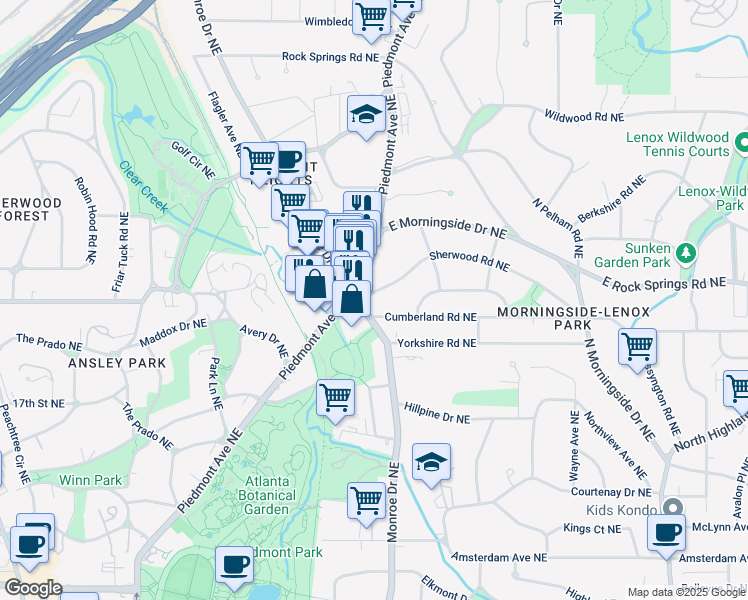 map of restaurants, bars, coffee shops, grocery stores, and more near 585 Sherwood Road Northeast in Atlanta