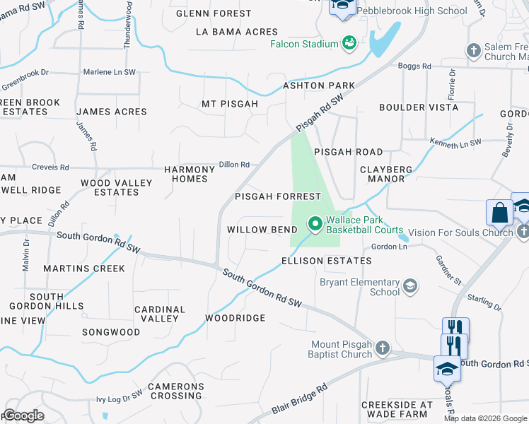 map of restaurants, bars, coffee shops, grocery stores, and more near 1012 Willow Crest Landing Southwest in Austell