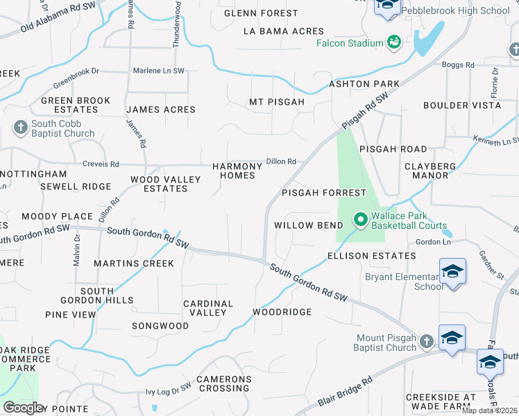 map of restaurants, bars, coffee shops, grocery stores, and more near 6462 Pisgah Road Southwest in Austell