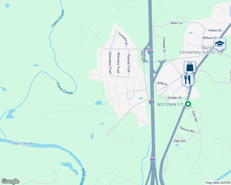 map of restaurants, bars, coffee shops, grocery stores, and more near 9312 Hoffman Place in Warrior