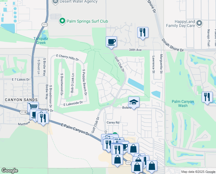 map of restaurants, bars, coffee shops, grocery stores, and more near 2338 Los Patos Drive in Palm Springs