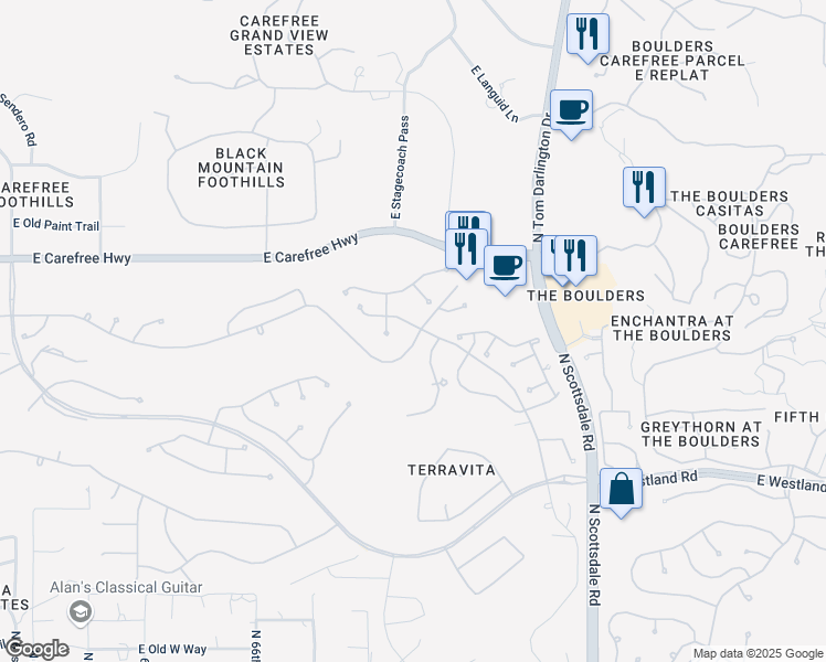 map of restaurants, bars, coffee shops, grocery stores, and more near 6868 East Amber Sun Drive in Scottsdale