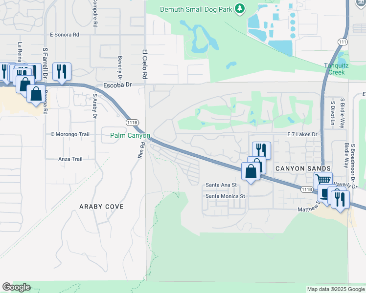 map of restaurants, bars, coffee shops, grocery stores, and more near 2345 Cherokee Way in Palm Springs