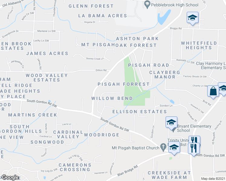 map of restaurants, bars, coffee shops, grocery stores, and more near 1012 Willow Crest Landing Southwest in Austell