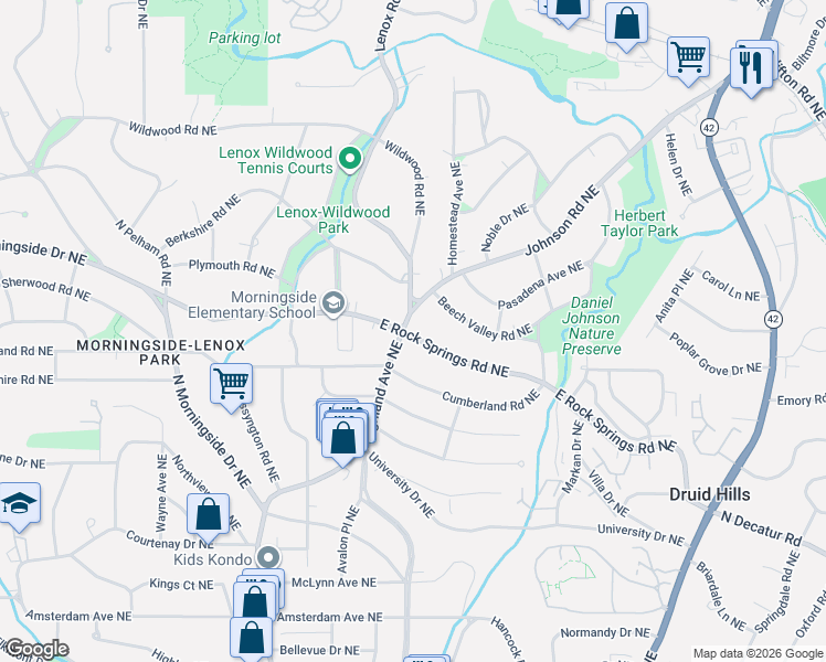 map of restaurants, bars, coffee shops, grocery stores, and more near in Atlanta