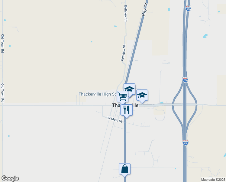 map of restaurants, bars, coffee shops, grocery stores, and more near 18898 Bellview Street in Thackerville