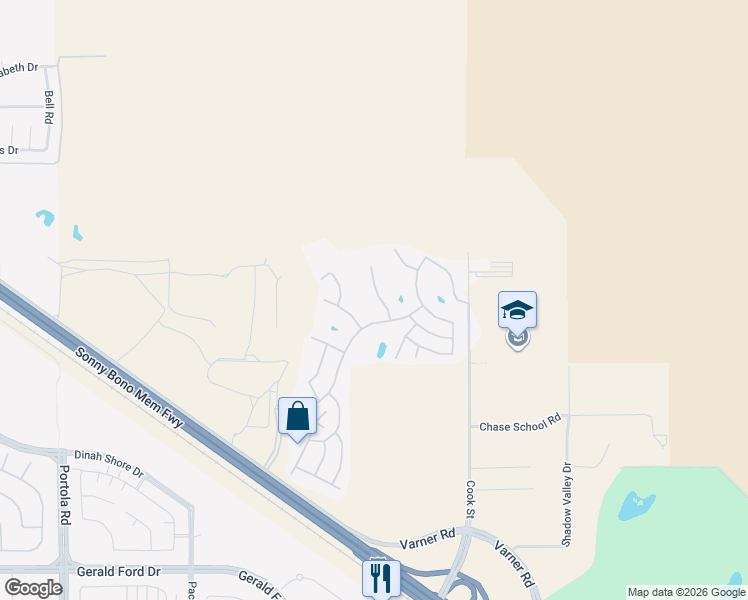 map of restaurants, bars, coffee shops, grocery stores, and more near 34649 Double Diamond Drive in Thousand Palms
