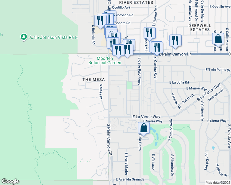 map of restaurants, bars, coffee shops, grocery stores, and more near 2003 Ramitas Way in Palm Springs