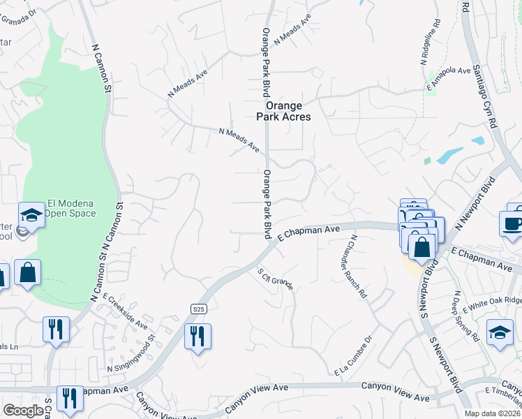 map of restaurants, bars, coffee shops, grocery stores, and more near 11381 Orange Park Boulevard in Orange