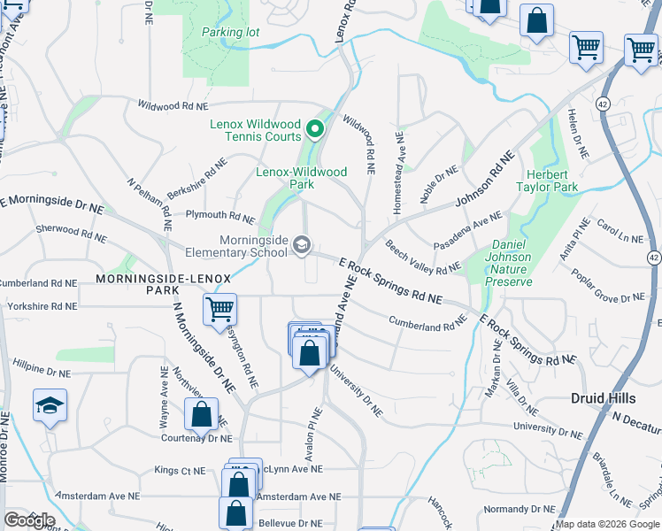 map of restaurants, bars, coffee shops, grocery stores, and more near 1520 North Highland Avenue Northeast in Atlanta