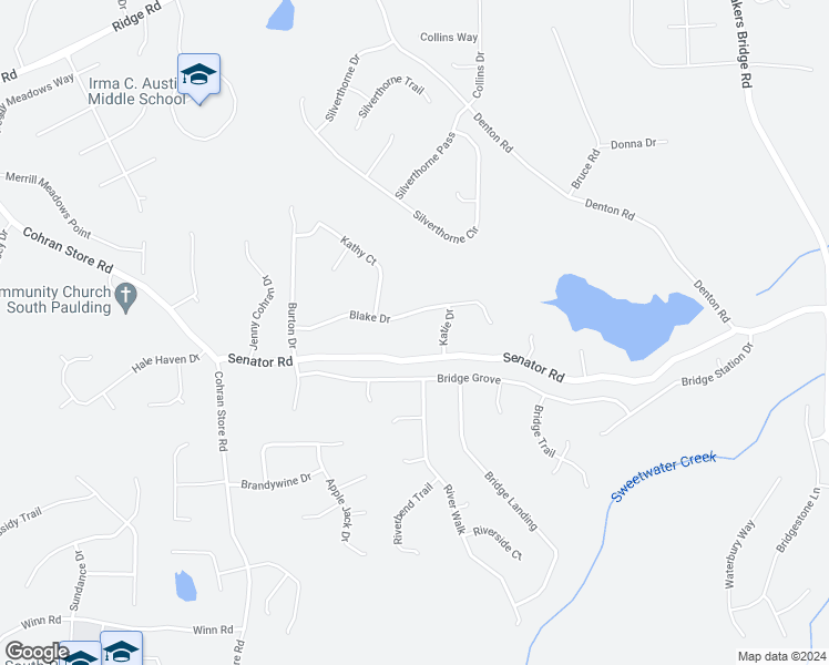 map of restaurants, bars, coffee shops, grocery stores, and more near 282 Blake Drive in Douglasville