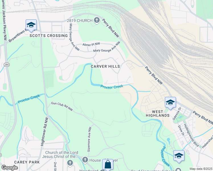 map of restaurants, bars, coffee shops, grocery stores, and more near 2422 Clarissa Drive Northwest in Atlanta