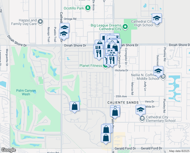 map of restaurants, bars, coffee shops, grocery stores, and more near 61 Sand Creek in Cathedral City