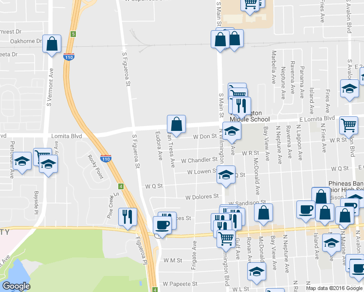 map of restaurants, bars, coffee shops, grocery stores, and more near in Los Angeles County