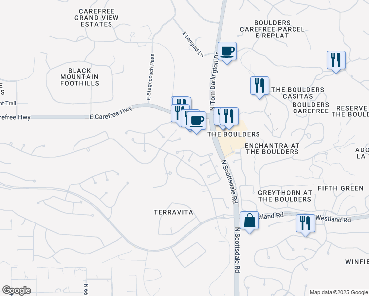 map of restaurants, bars, coffee shops, grocery stores, and more near 7016 East Stone Raven Trail in Scottsdale