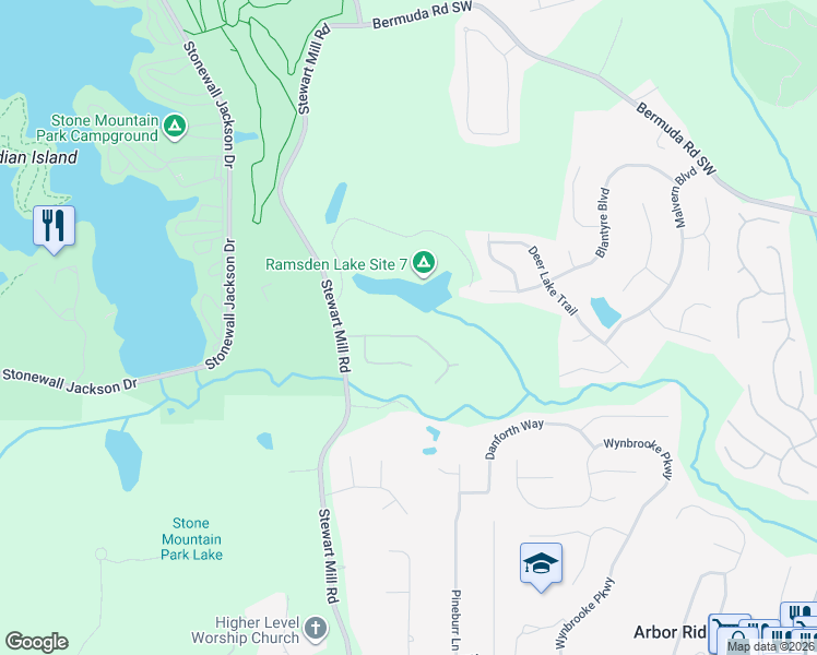 map of restaurants, bars, coffee shops, grocery stores, and more near 6680 Pine Valley Trace in Stone Mountain