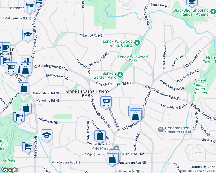 map of restaurants, bars, coffee shops, grocery stores, and more near 937 East Rock Springs Road Northeast in Atlanta