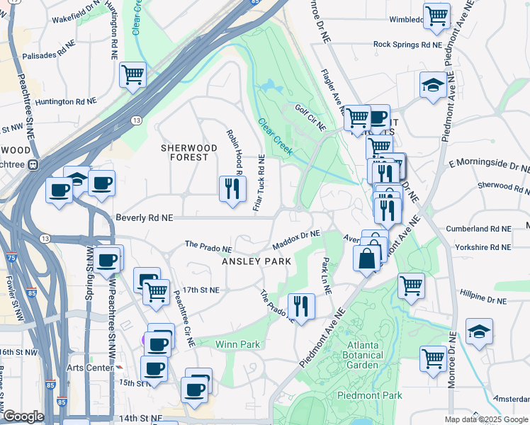 map of restaurants, bars, coffee shops, grocery stores, and more near 41 Montgomery Ferry Drive Northeast in Atlanta