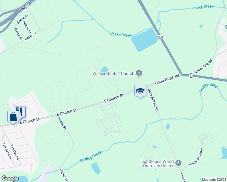 map of restaurants, bars, coffee shops, grocery stores, and more near 1000 East Church Street in Monroe