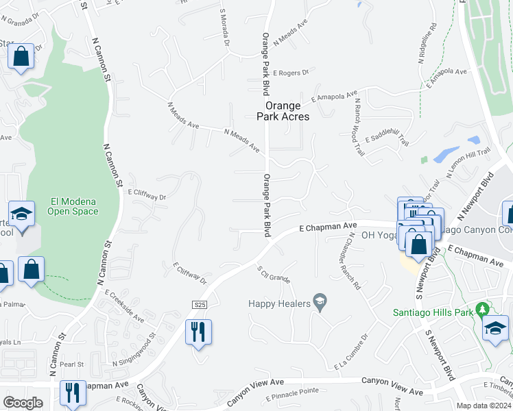 map of restaurants, bars, coffee shops, grocery stores, and more near 11381 Orange Park Boulevard in Orange