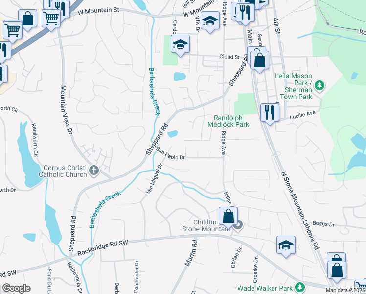 map of restaurants, bars, coffee shops, grocery stores, and more near 612 Renota Drive in Stone Mountain
