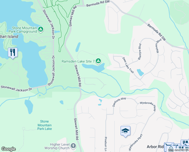 map of restaurants, bars, coffee shops, grocery stores, and more near 6680 Pine Valley Trace in Stone Mountain