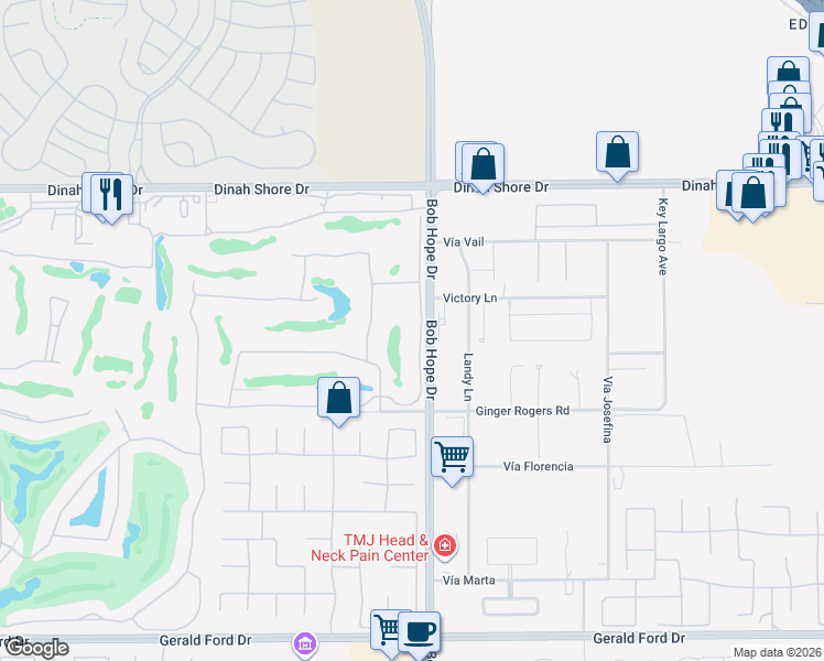 map of restaurants, bars, coffee shops, grocery stores, and more near 25 Augusta Drive in Rancho Mirage