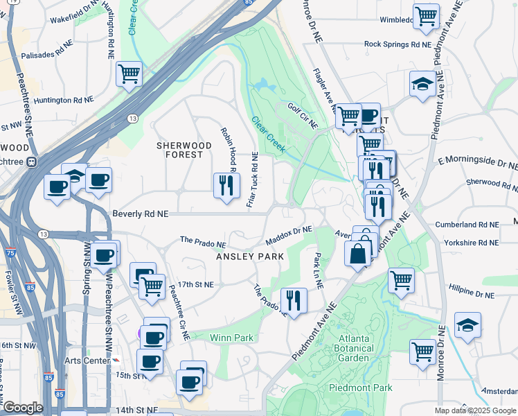 map of restaurants, bars, coffee shops, grocery stores, and more near 41 Montgomery Ferry Drive Northeast in Atlanta