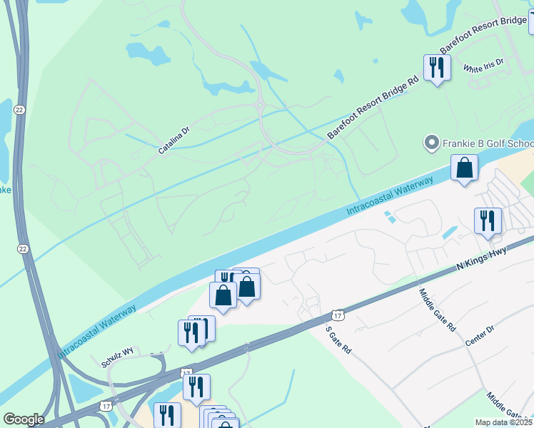 map of restaurants, bars, coffee shops, grocery stores, and more near 2180 Waterview Drive in North Myrtle Beach