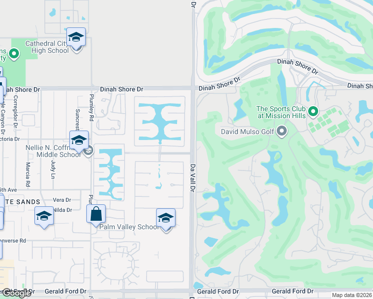 map of restaurants, bars, coffee shops, grocery stores, and more near 558 Desert West Drive in Rancho Mirage