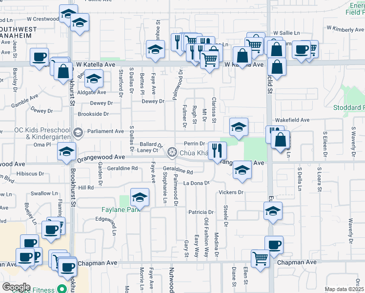 map of restaurants, bars, coffee shops, grocery stores, and more near 11401 Tobie Street in Garden Grove