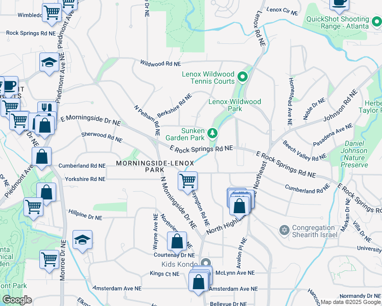 map of restaurants, bars, coffee shops, grocery stores, and more near 937 East Rock Springs Road Northeast in Atlanta