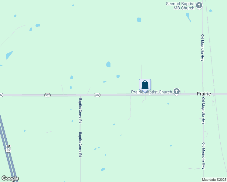 map of restaurants, bars, coffee shops, grocery stores, and more near 10105 Mississippi 382 in Prairie