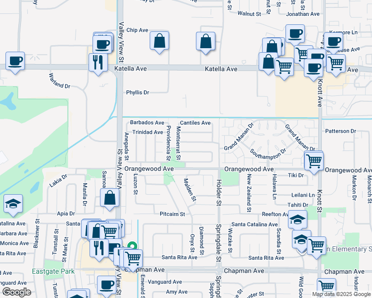 map of restaurants, bars, coffee shops, grocery stores, and more near 6347 Sombrero Avenue in Cypress