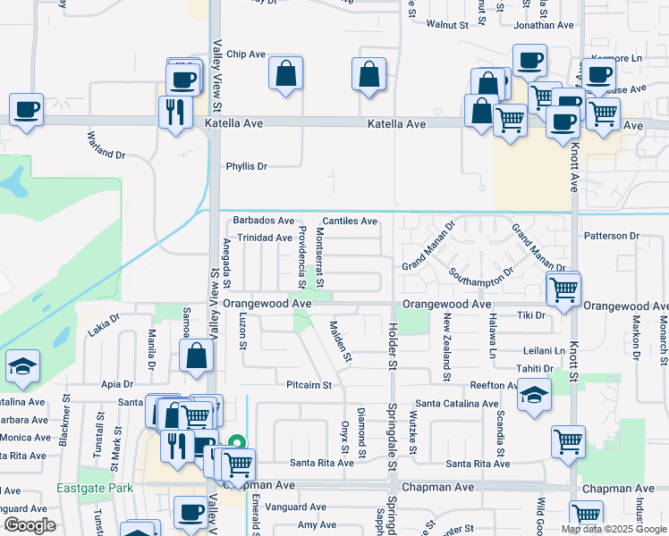 map of restaurants, bars, coffee shops, grocery stores, and more near 6347 Sombrero Avenue in Cypress